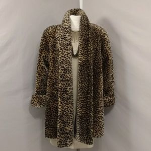 Leopard Swing Teddy Coat Vtg Animal Print Faux Fur